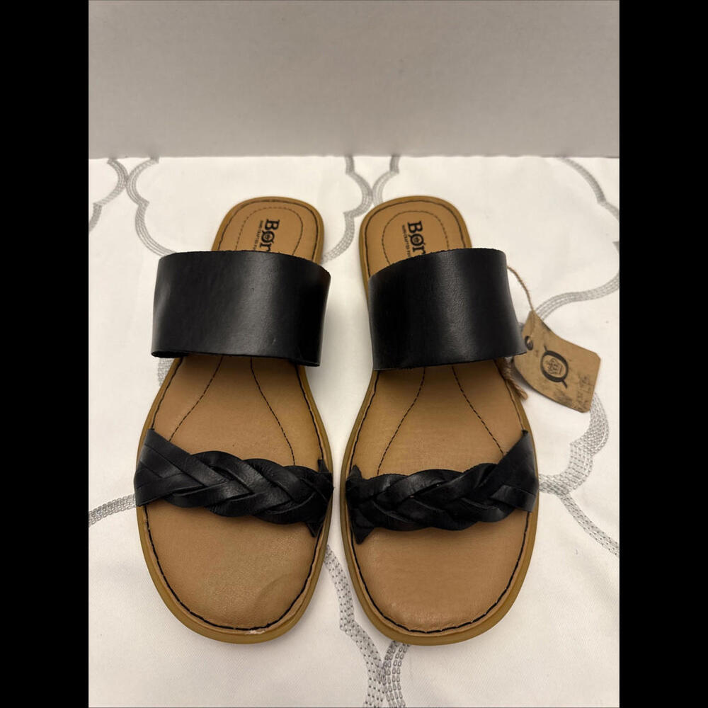 NWT Born Charity Black Leather Slide Sandals Size 9M